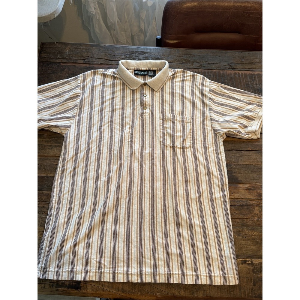 Vintage Jantzen Classics Polo Shirt Mens Large Striped Tan Golf 1990's